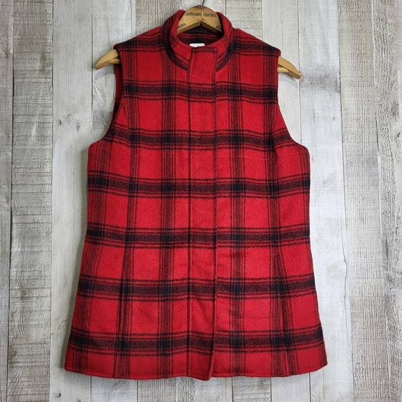 J.Jill Red Plaid Sleeveless Jacket/Vest Size XS. Wool Blend - Picture 1 of 11